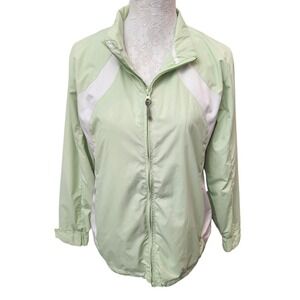 Heritage Cross Women's Windbreaker Jacket M Lime Green White Zip Water Resistant